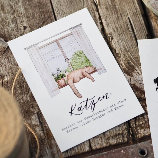 Postkarte Aquarell "Katzenliebe" von Frollein Lücke